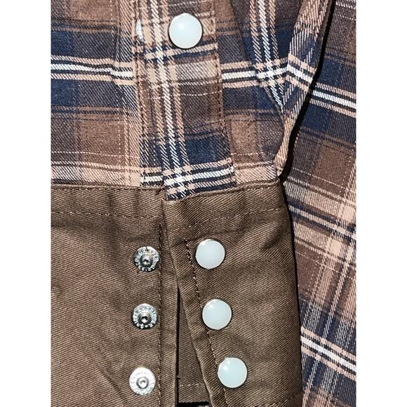 Wrangler Western Shirt Men's M Brown Brushpopper Pearl Snap Thick Canvas - Picture 5 of 9